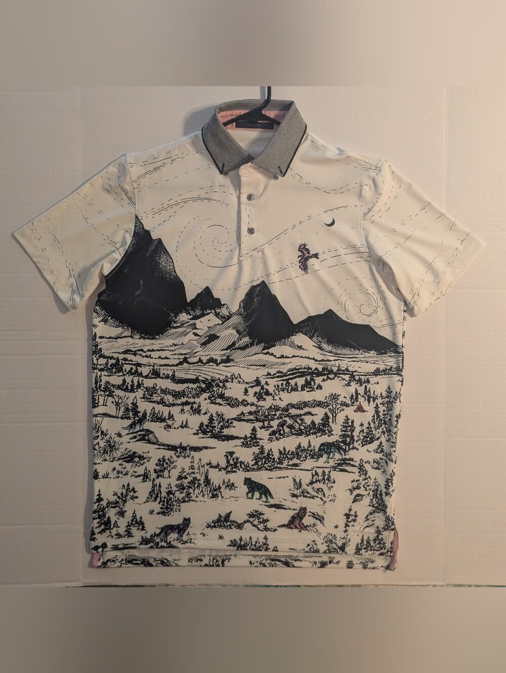 Greyson Men's White Scenic Print Polo Shirt- Sm (NWOT)